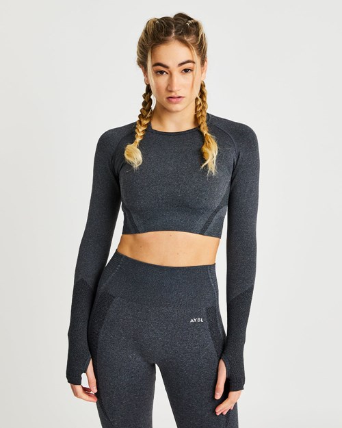 AYBL Balance V2 Seamless Long Sleeve Crop Top Negras | APYTN0316