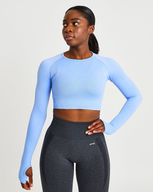 AYBL Balance V2 Seamless Long Sleeve Crop Top Azules | CIKHX3904