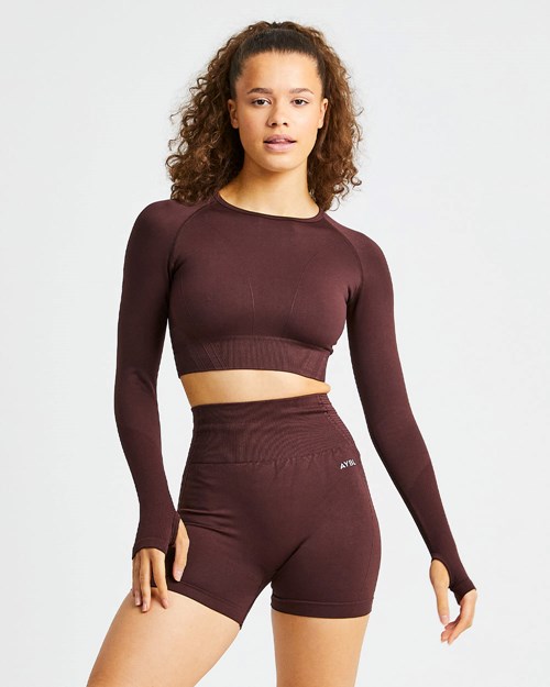 AYBL Balance V2 Seamless Long Sleeve Crop Top Chocolate Marrones | DULWA4753