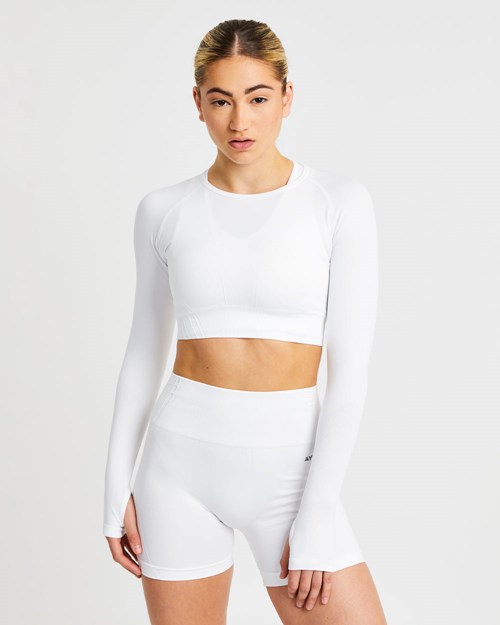 AYBL Balance V2 Seamless Long Sleeve Crop Top Blancas | EKXPI3061