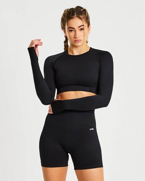 AYBL Balance V2 Seamless Long Sleeve Crop Top Negras | KJCBA7459