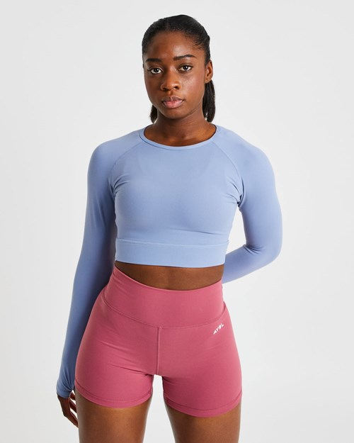 AYBL Core Long Sleeve Crop Top Azules | BUGOI0216