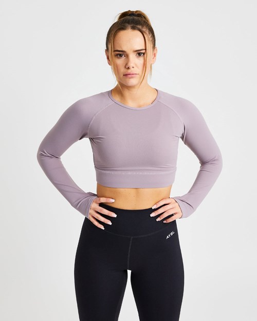 AYBL Core Long Sleeve Crop Top Lavanda | WYBAU8149