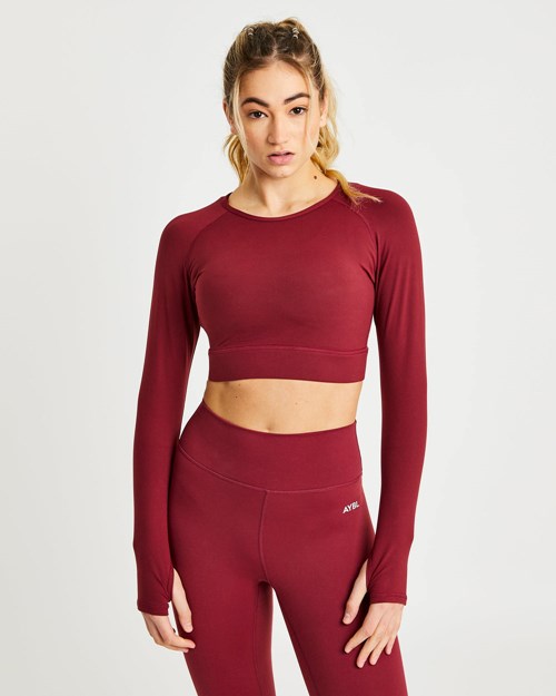 AYBL Core Long Sleeve Crop Top Mauve Wine | EQTNK3917