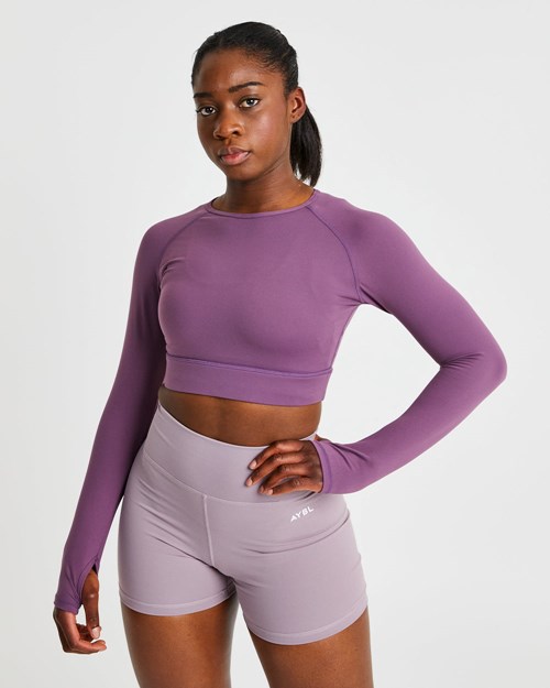 AYBL Core Long Sleeve Crop Top Moradas | WRULZ6952