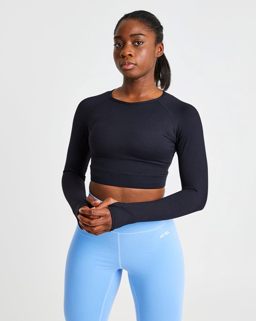 AYBL Core Long Sleeve Crop Top Negras | NFQYR4607