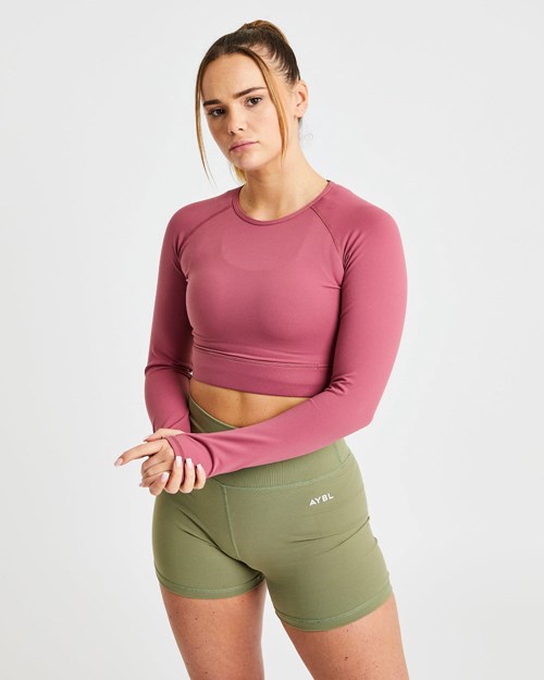 AYBL Core Long Sleeve Crop Top Rojas | IBEQU2840