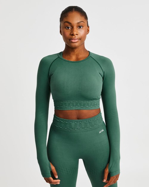 AYBL Elevate Seamless Long Sleeve Crop Top Verde | BDGPK7981