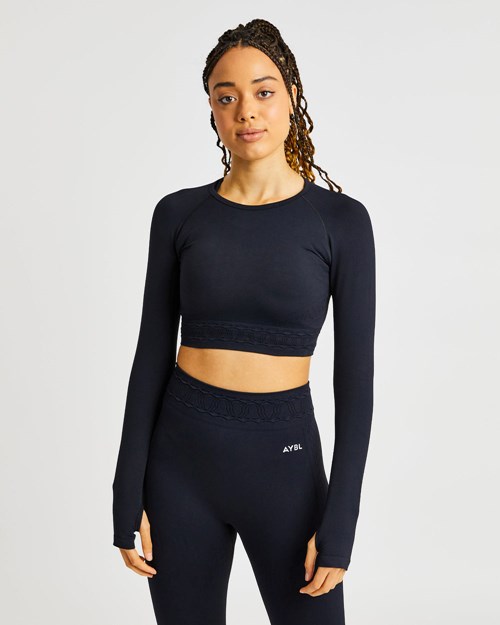 AYBL Elevate Seamless Long Sleeve Crop Top Negras | CSZOG4583