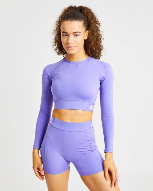 AYBL Entrenamiento Long Sleeve Crop Top Moradas | FXPUM2951