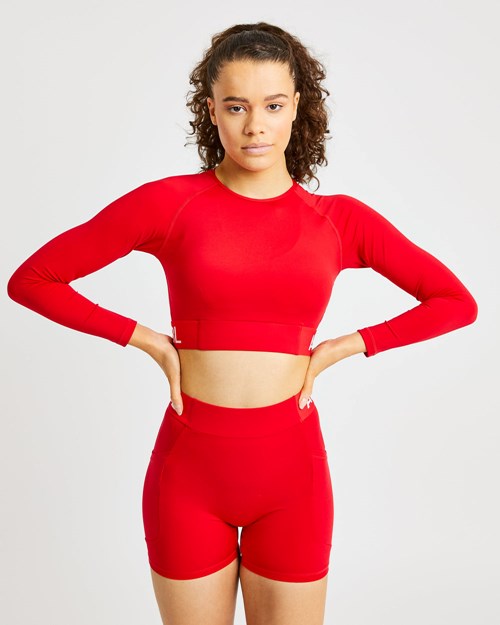 AYBL Entrenamiento Long Sleeve Crop Top Rojas | LPKYG3942