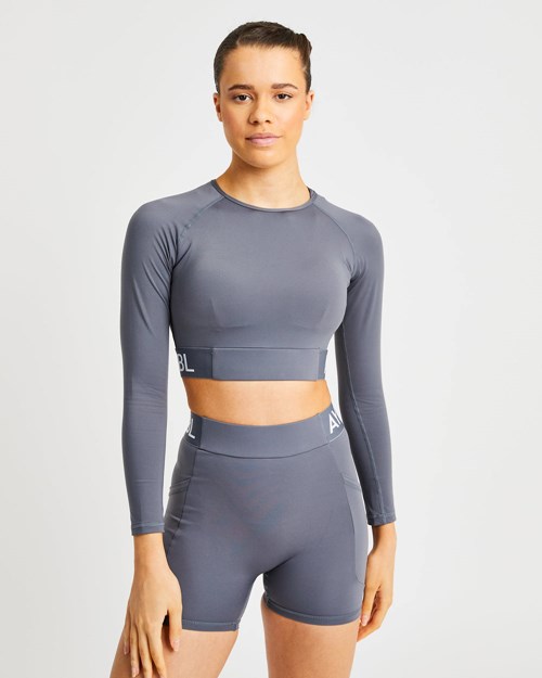 AYBL Entrenamiento Long Sleeve Crop Top Gris | MNGQS9680