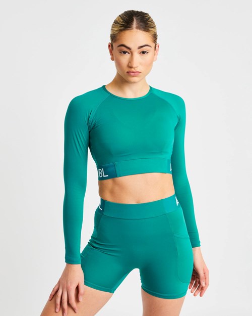 AYBL Entrenamiento Long Sleeve Crop Top Teal | RAVZT8421