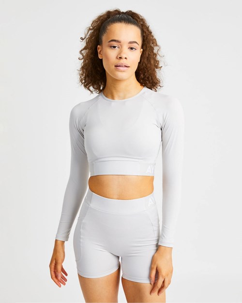 AYBL Entrenamiento Long Sleeve Crop Top Beige | SUDMP6752