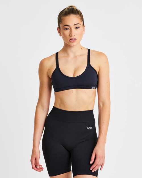 AYBL Essential Tiras Sports Bra Negras | JBEGZ7934