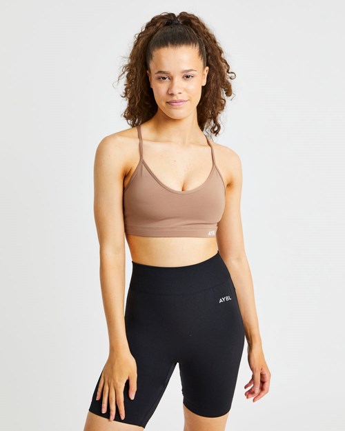 AYBL Essential V Neck Sports Bra Marrones | RSEIV4869