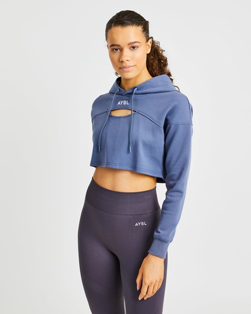 AYBL Everyday Cutout Crop Hoodie Azules | NQBCS2469