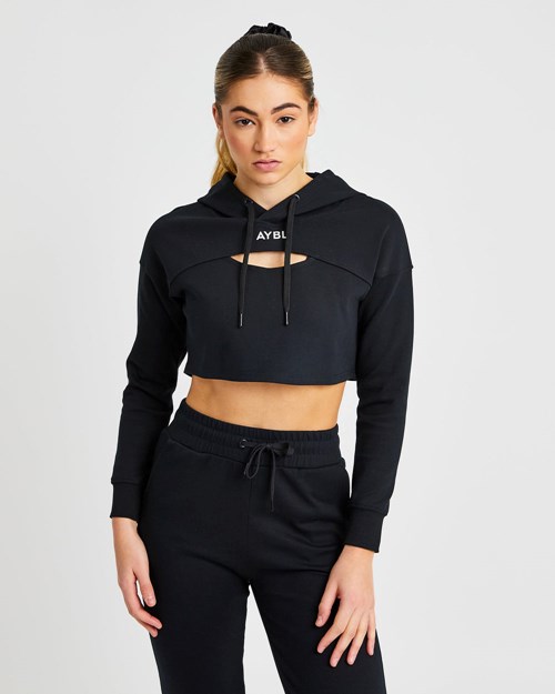 AYBL Everyday Cutout Crop Hoodie Negras | IYNVA0825