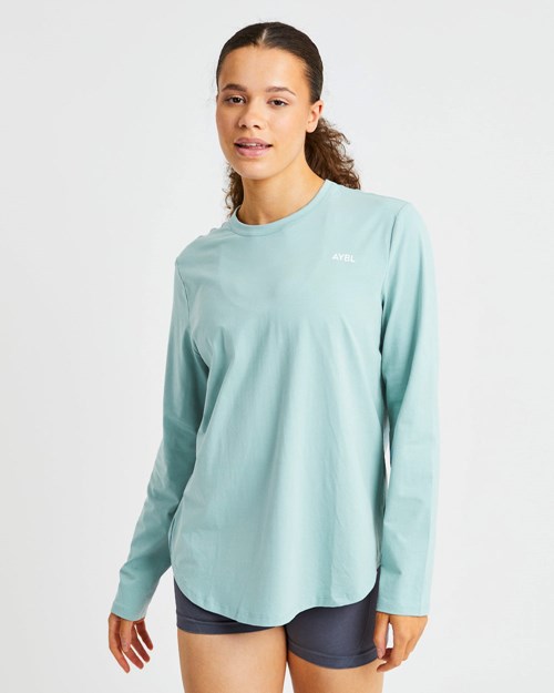 AYBL Everyday Oversized Long Sleeve T Shirt Soft Sage | BYZDQ9481