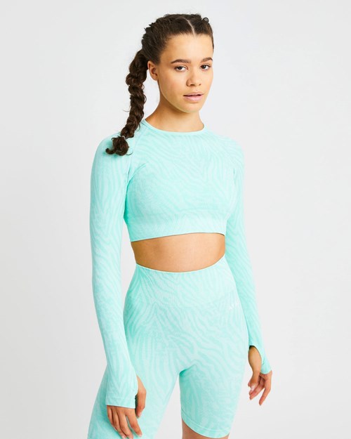 AYBL Evolve Animal Seamless Long Sleeve Crop Top Verde Menta Verde | DMCSP3247