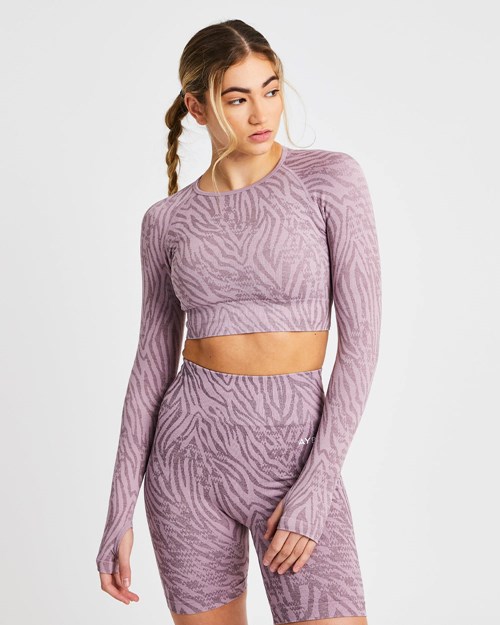 AYBL Evolve Animal Seamless Long Sleeve Crop Top Mauve Lilac | KYFQD1465