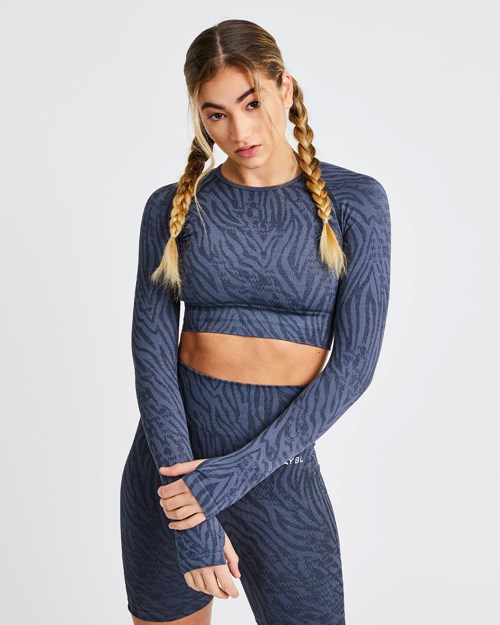 AYBL Evolve Animal Seamless Long Sleeve Crop Top Azules | MABJI8014