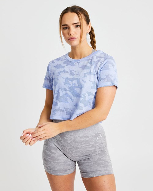 AYBL Evolve Camo Crop T Shirt Azules | BHTKC6908