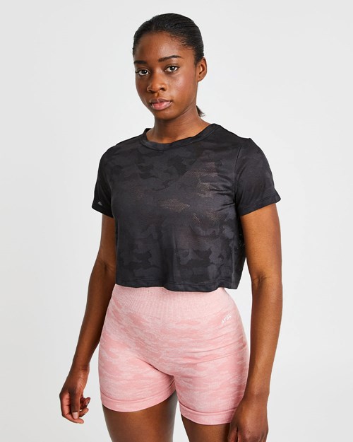 AYBL Evolve Camo Crop T Shirt Negras | CUWEY1862