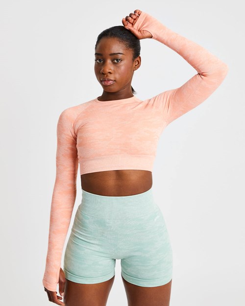 AYBL Evolve Camo Seamless Long Sleeve Crop Top Peach | BWNLT6905