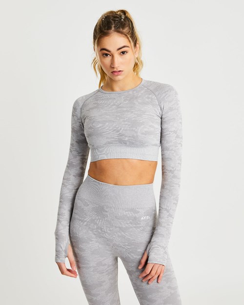 AYBL Evolve Camo Seamless Long Sleeve Crop Top Gris | KBNUE8357