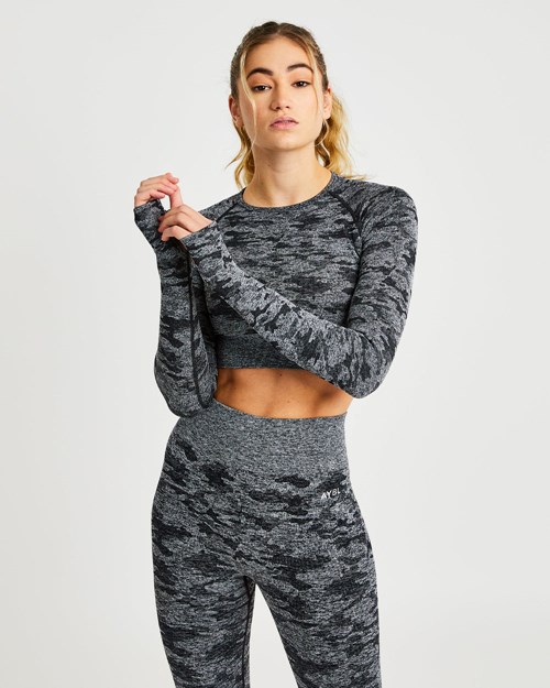 AYBL Evolve Camo Seamless Long Sleeve Crop Top Negras | NHDGF0751