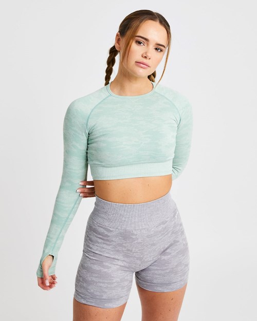 AYBL Evolve Camo Seamless Long Sleeve Crop Top Verde | UPMCX5748