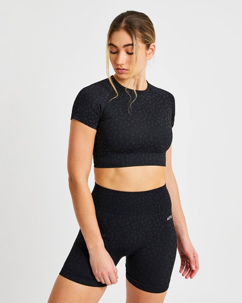 AYBL Evolve Speckle Seamless Crop Top Negras | JRWBU6098