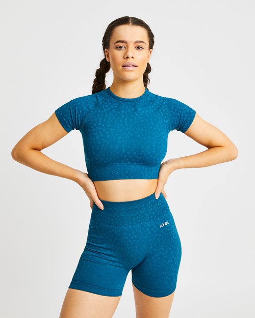 AYBL Evolve Speckle Seamless Crop Top Teal | HDEON3270