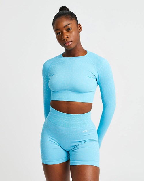 AYBL Evolve Speckle Seamless Long Sleeve Crop Top Azules Claro | CEDPA0917