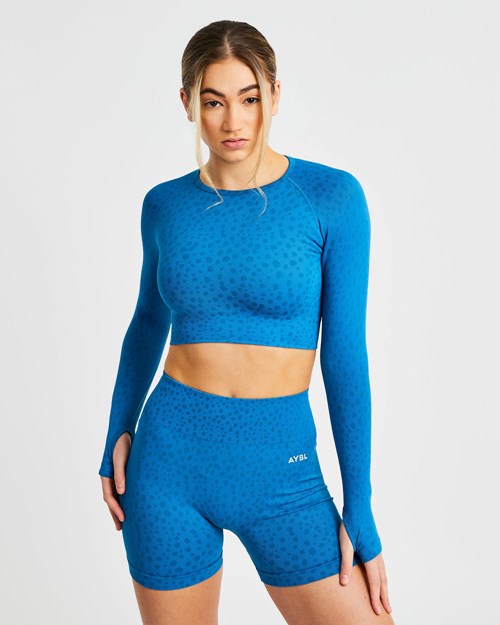 AYBL Evolve Speckle Seamless Long Sleeve Crop Top Azules | ECRLO0159