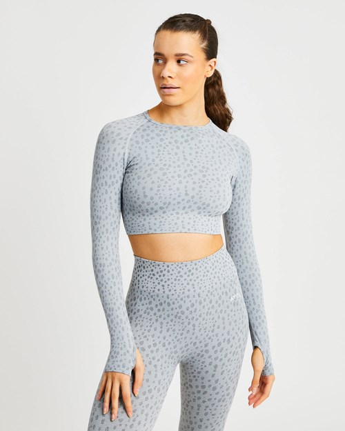 AYBL Evolve Speckle Seamless Long Sleeve Crop Top Gris Claro | ENVUL1786