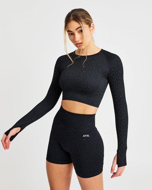 AYBL Evolve Speckle Seamless Long Sleeve Crop Top Negras | ERTGH4803