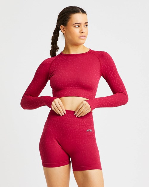 AYBL Evolve Speckle Seamless Long Sleeve Crop Top Raspberry | FDMKW3678