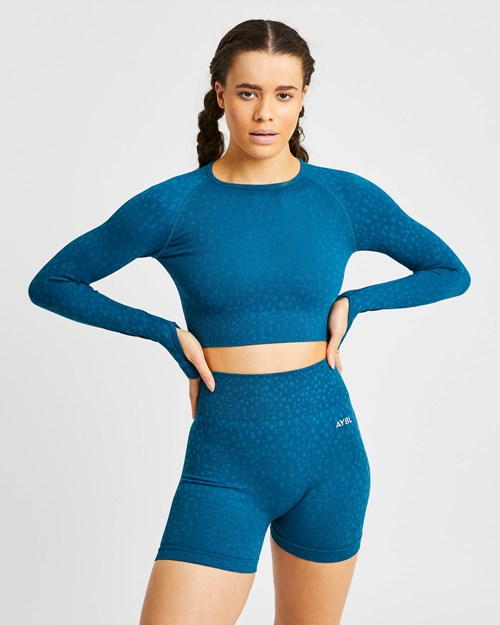 AYBL Evolve Speckle Seamless Long Sleeve Crop Top Teal | IMPNQ7605