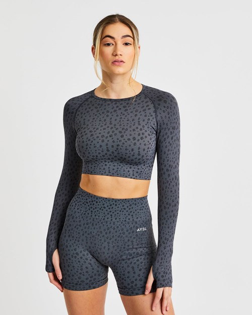 AYBL Evolve Speckle Seamless Long Sleeve Crop Top Charcoal | LOMVE8075