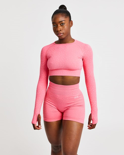 AYBL Evolve Speckle Seamless Long Sleeve Crop Top Coral Rosas | VMYOC4018