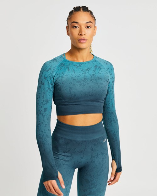 AYBL Flare Seamless Long Sleeve Crop Top Teal | HACQY3218