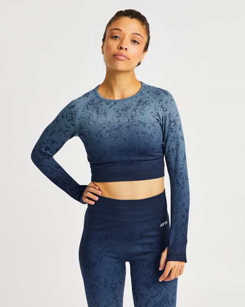 AYBL Flare Seamless Long Sleeve Crop Top Azules | UZPFA8201