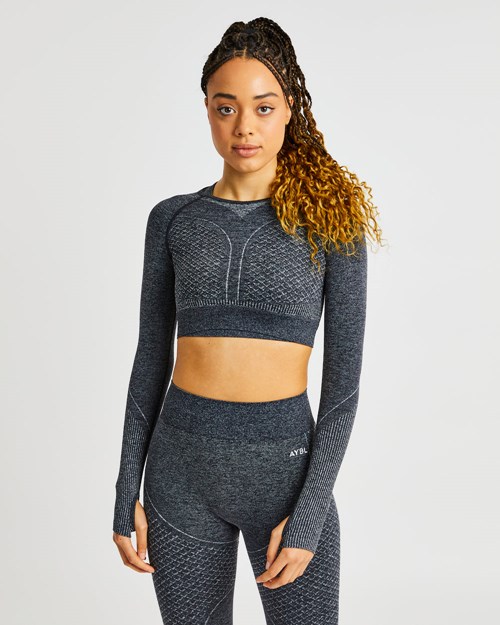 AYBL Impact Seamless Long Sleeve Crop Top Negras | KHMTY8756