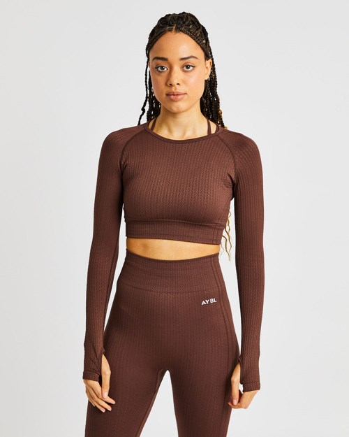 AYBL Luxe Seamless Long Sleeve Crop Top Marrones | UJMQE1935