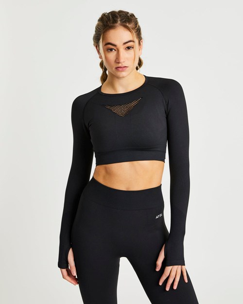 AYBL Motion Seamless Long Sleeve Crop Top Negras | DCEFU6401