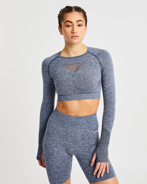 AYBL Motion Seamless Long Sleeve Crop Top Azul Marino | KIZQT9065