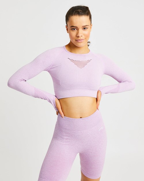 AYBL Motion Seamless Long Sleeve Crop Top Rosas | KZYXG8502