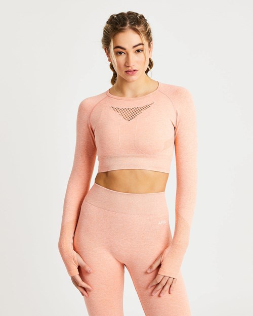 AYBL Motion Seamless Long Sleeve Crop Top Peach Marl | ZGSWD9851